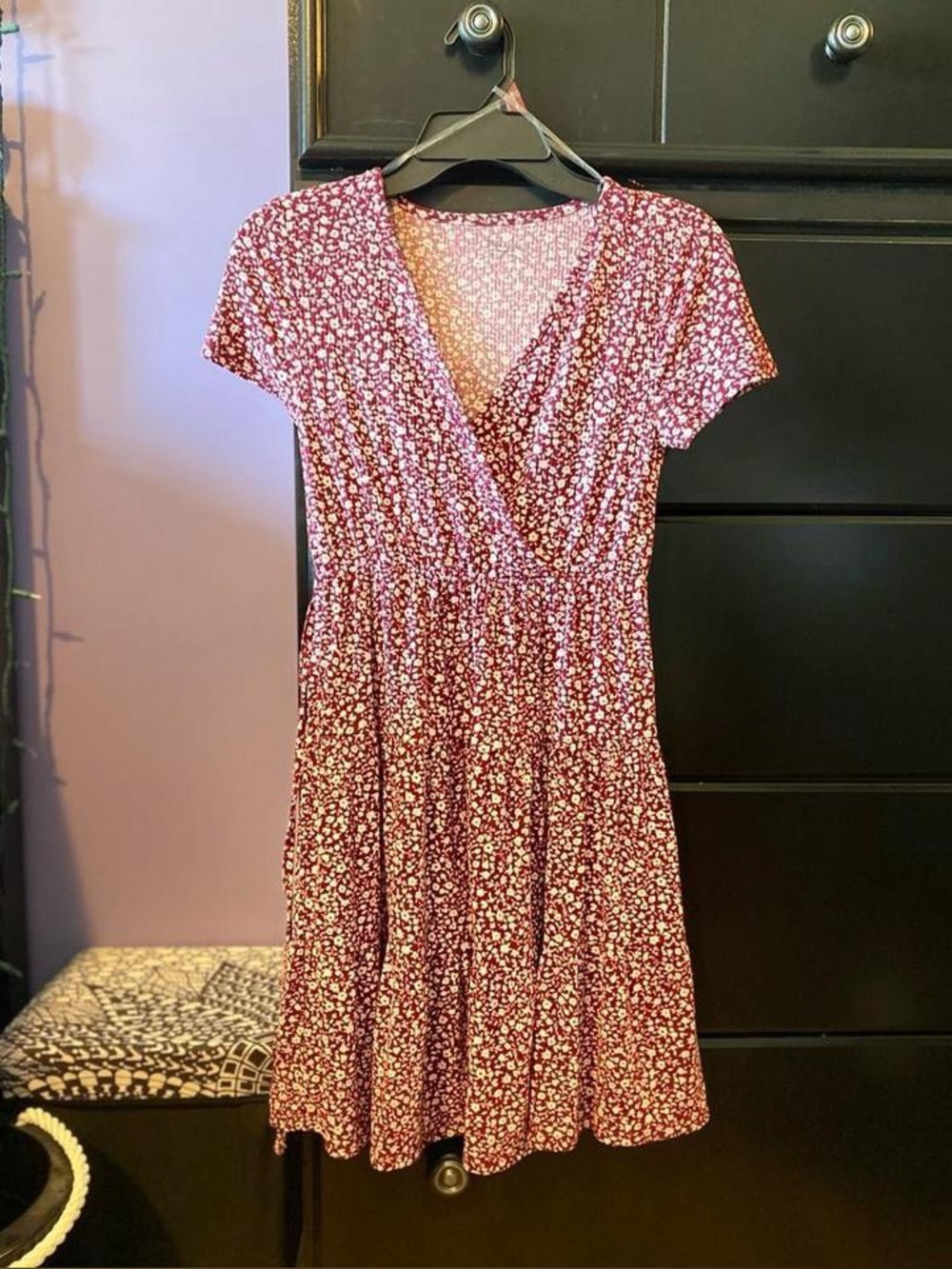 No Boundaries Burgundy and White Floral Wrap-Style Dress